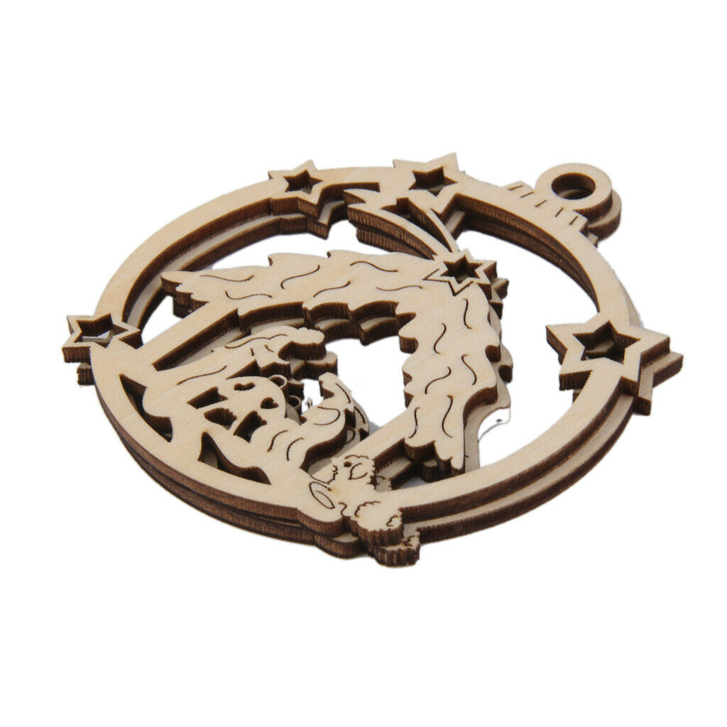 10pcs The Birth Of Jesus  Cut Out Wooden Tag With String