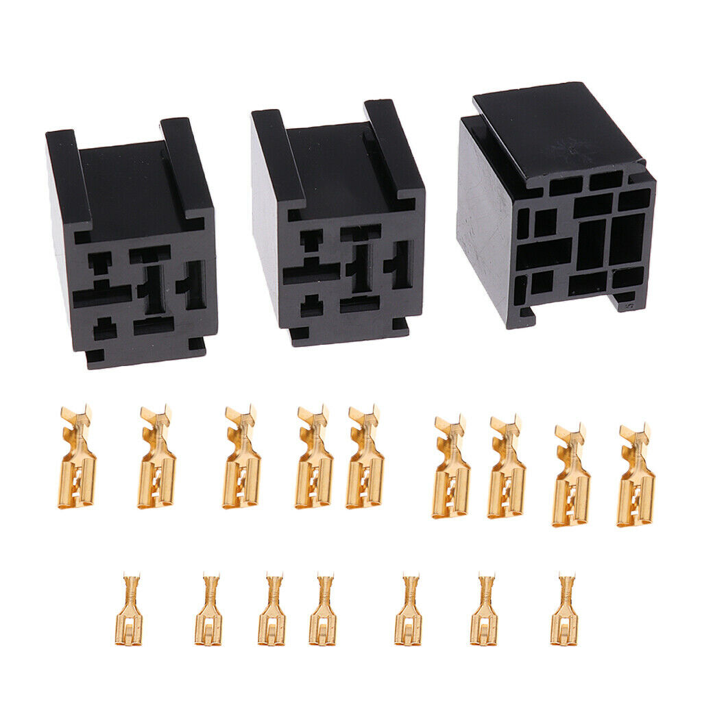 3pcs 80A 5 Pin Relay Holder Socket With Terminals Car Alarm Light Control