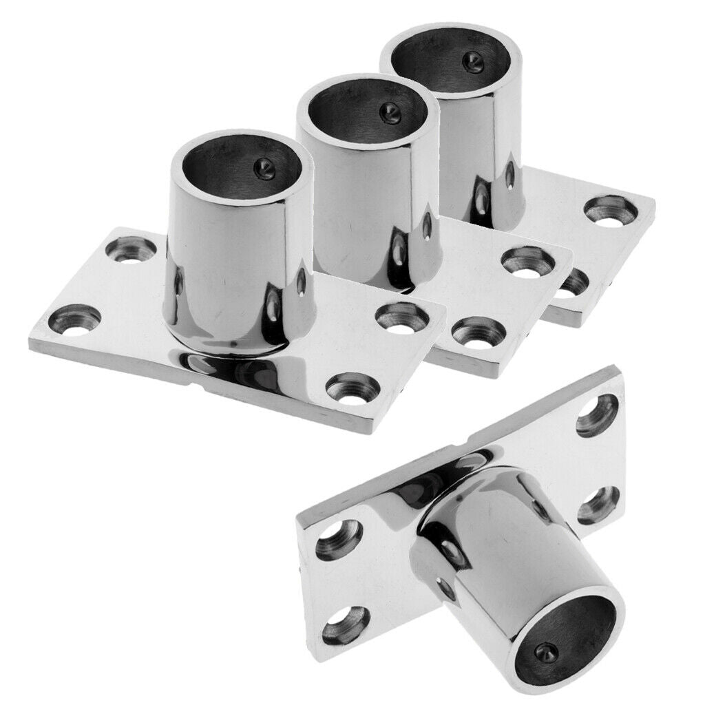 4x Boat Hand Rail Fitting 90 Degree 25mm Rectangular Stanchion Base Marine