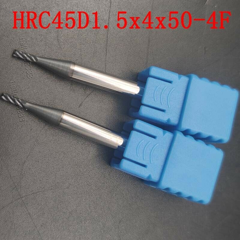 5PCS  HRC45-50° 1.5mm*50mm 4 Flutes Solid Carbide Tungsten steel Endmill CNC
