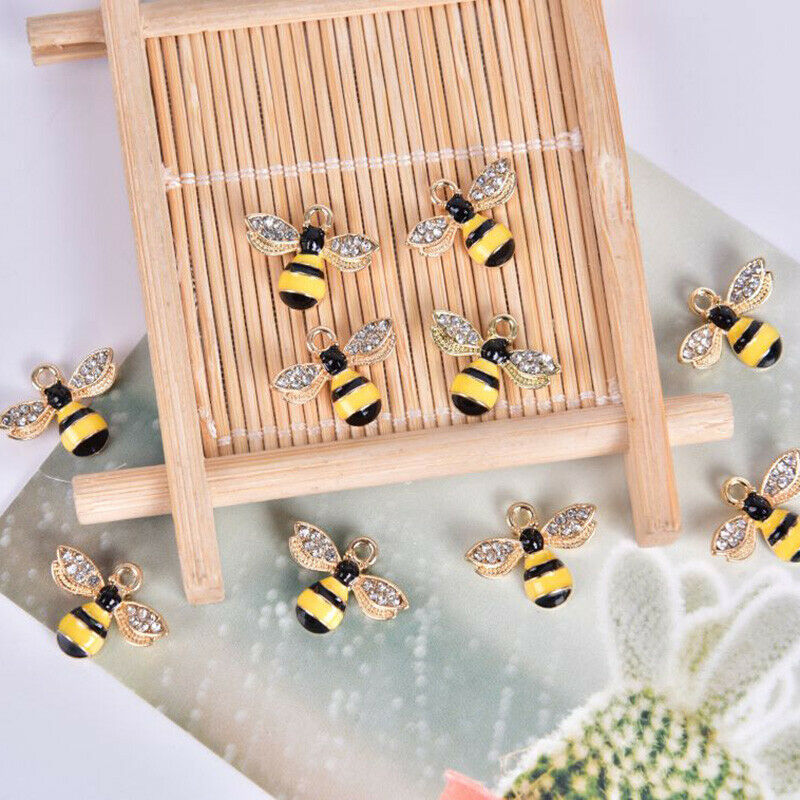 10Pcs/Set Enamel Crystal Honeybee Charms Pendant Jewelry DIY Making Craft Gi Tt