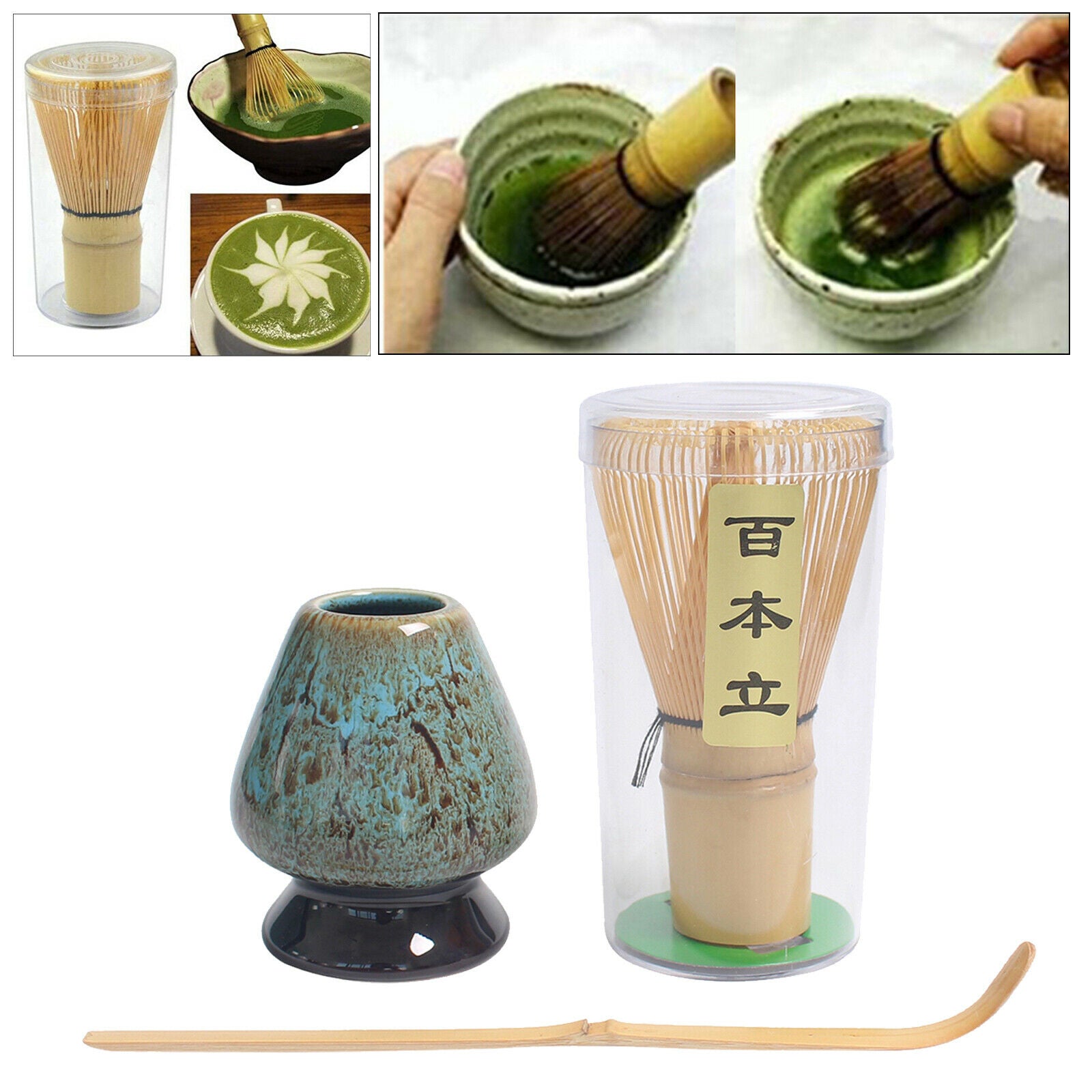 Traditional Matcha Whisk Set Exquisite Ceramic Whisk Holder Easy to Use Blue