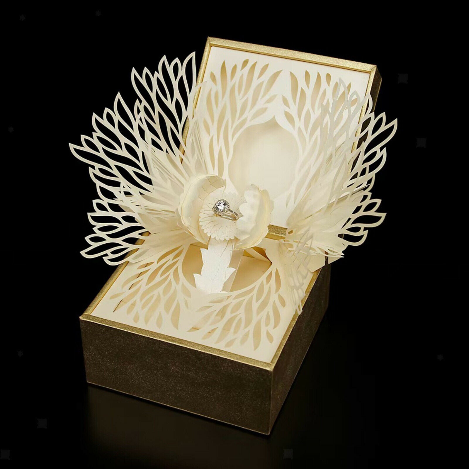 Ring Box Petal Paper Carving Ring Box for Wedding Suprise Proposal