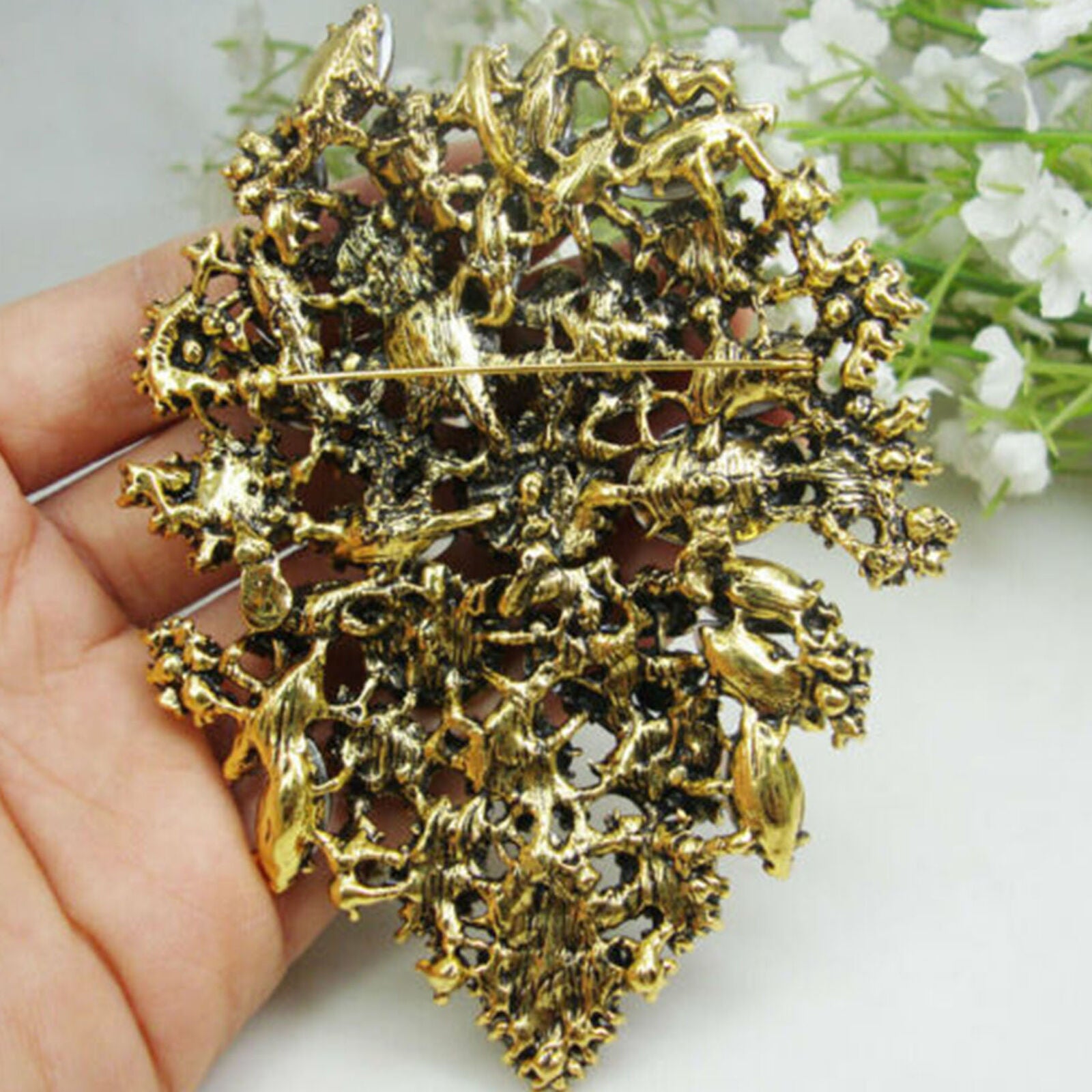 3.94" Purple Dual Droplets Flower Group Rhinestone Crystal Brooch pin Pendant