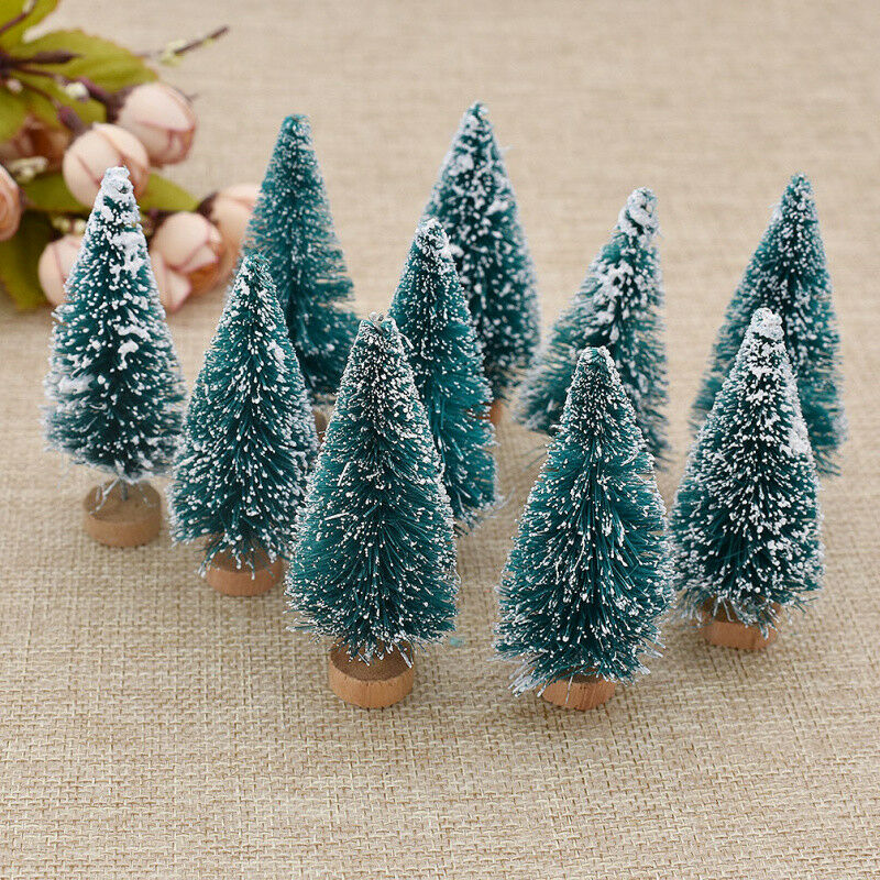 10 Pcs Mini Christmas Snow Tree with Wood Stand Table Home Decoration Gift Xmas