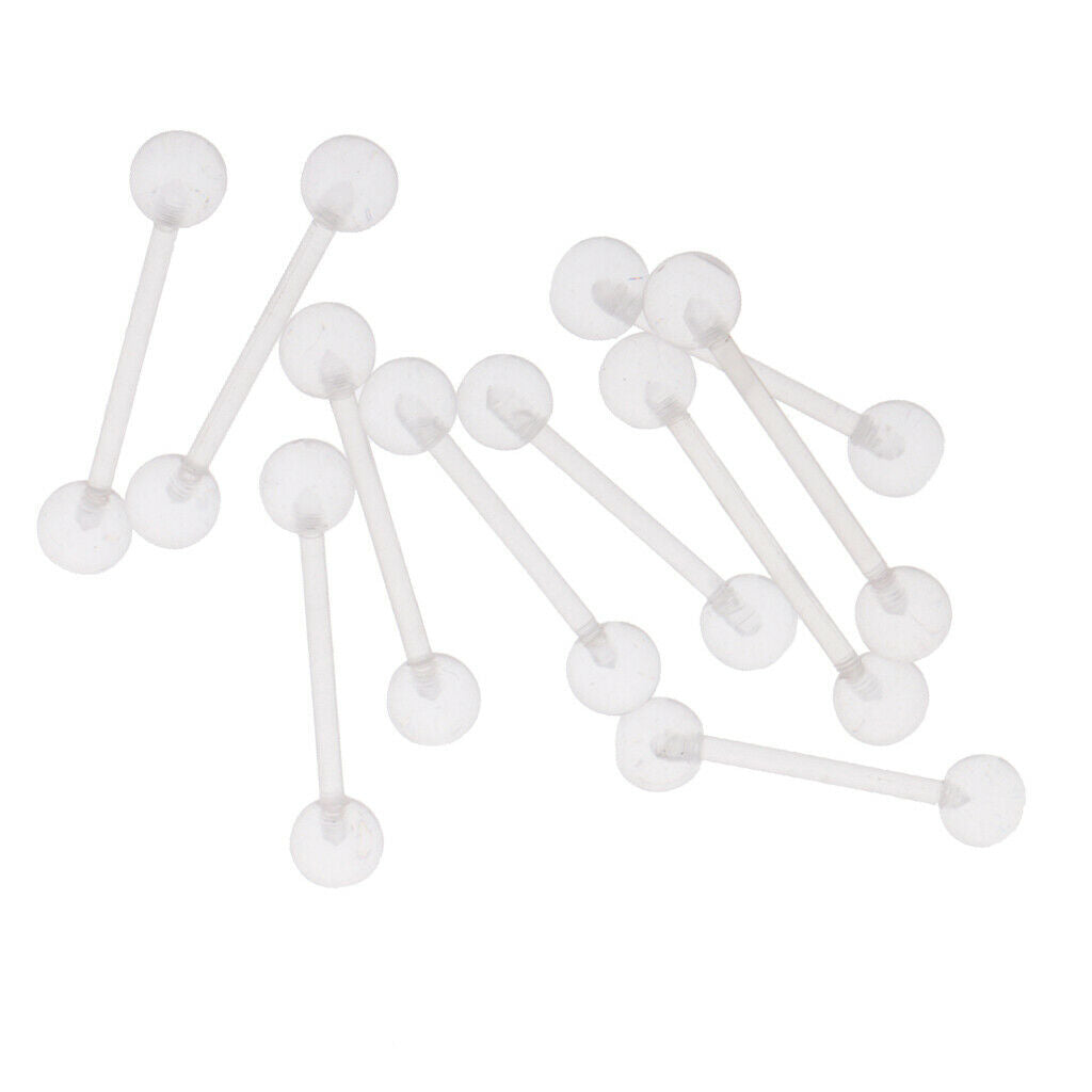 10Pieces Clear Acrylic Body Piercing Jewelry Tongue Lip Retainer Bar Barbell