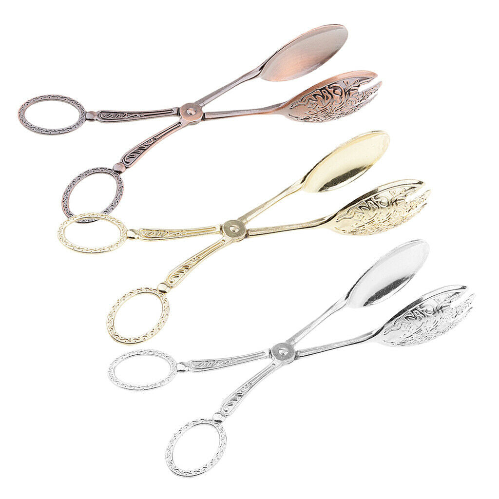 Metal Cake Pizza Bread Tong Clip Kitchen Serving Clamp Golden 8.6 inch