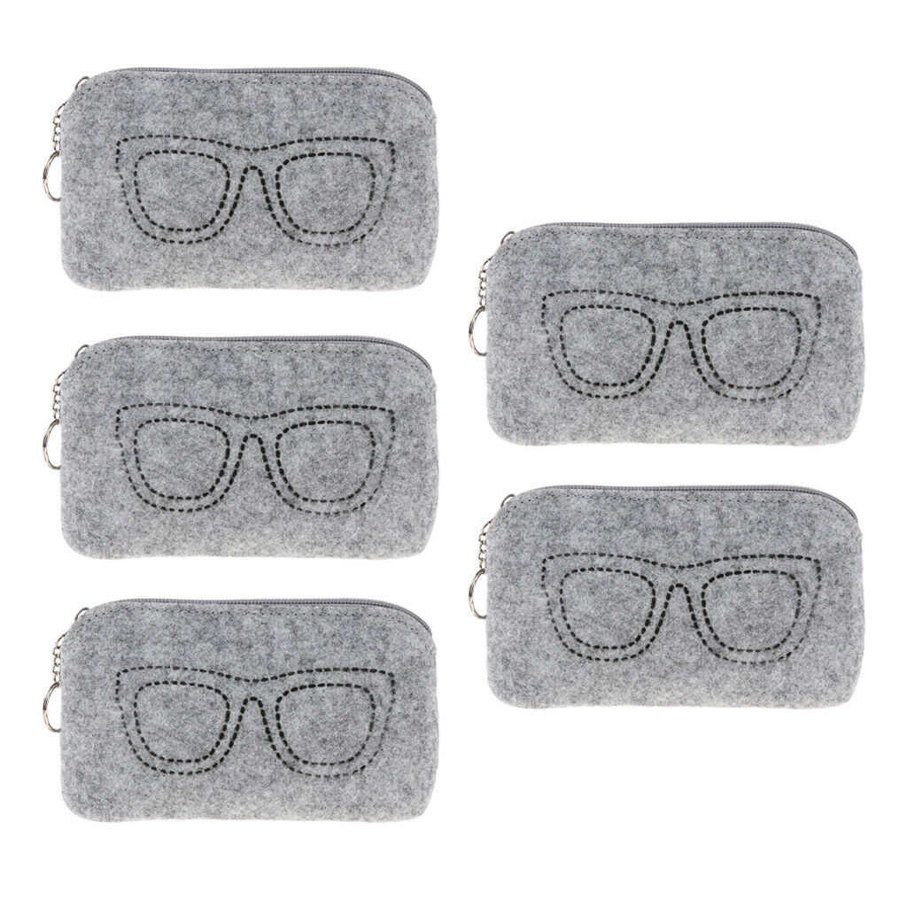 5 Pieces Felt Eyewear Eyeglass Case Sunglasses Pouch Storage Bag Light Grey