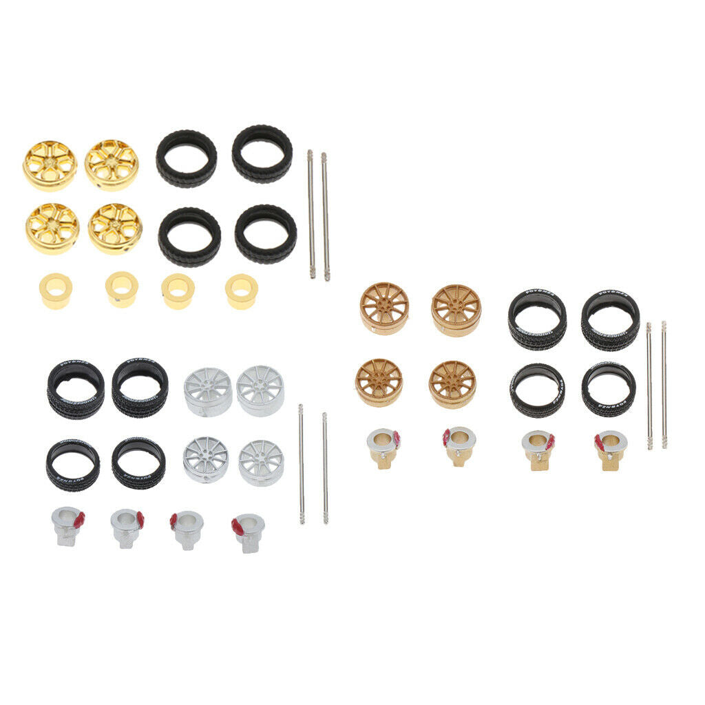12pc 1:64 Wheels Rims Hub w/ Brake Rubber Tires for Tomica Car Kids Toys