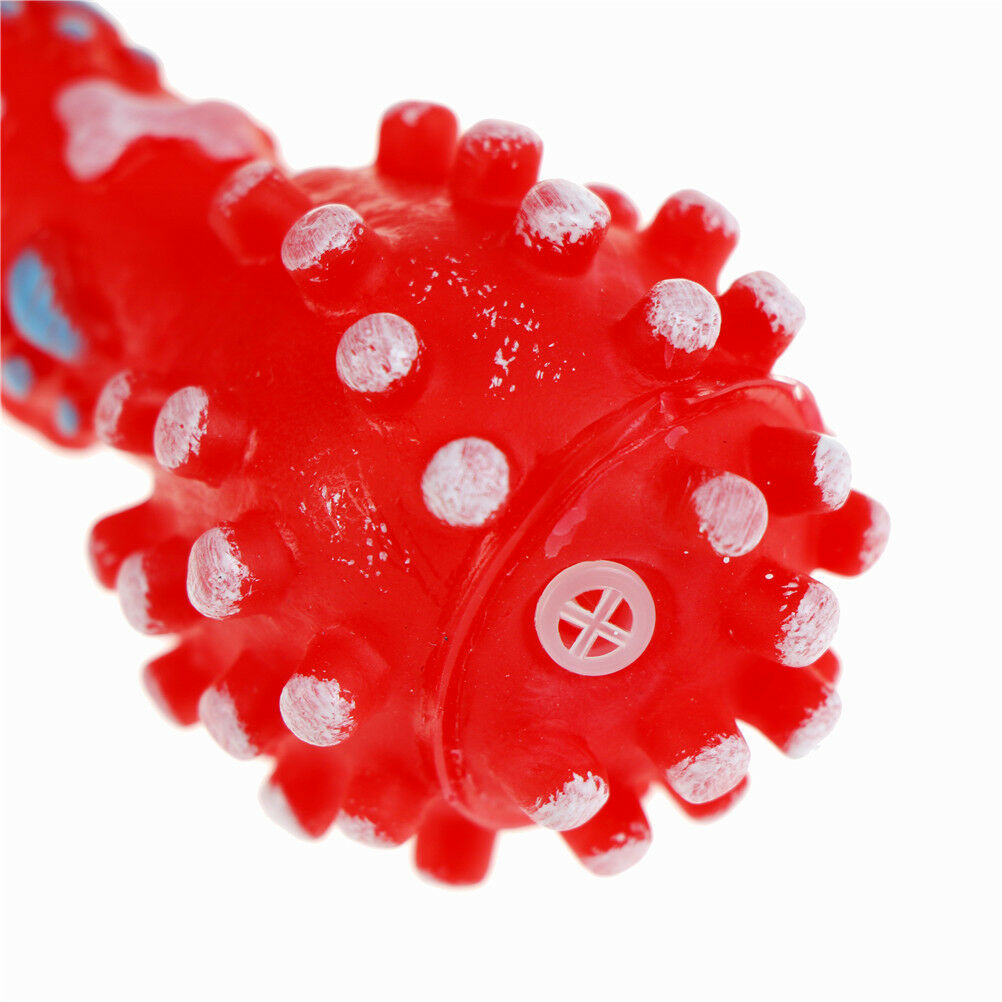 Dotted Dumbbell Shaped Dog Toys Squeeze Squeaky Faux Bone Pet Chew To.l8