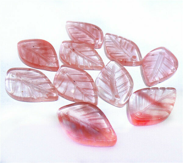 10Pcs 22x13x3mm Red Cherry Quartz Hand-Carved Leaf Pendant Beads DIY HH8408