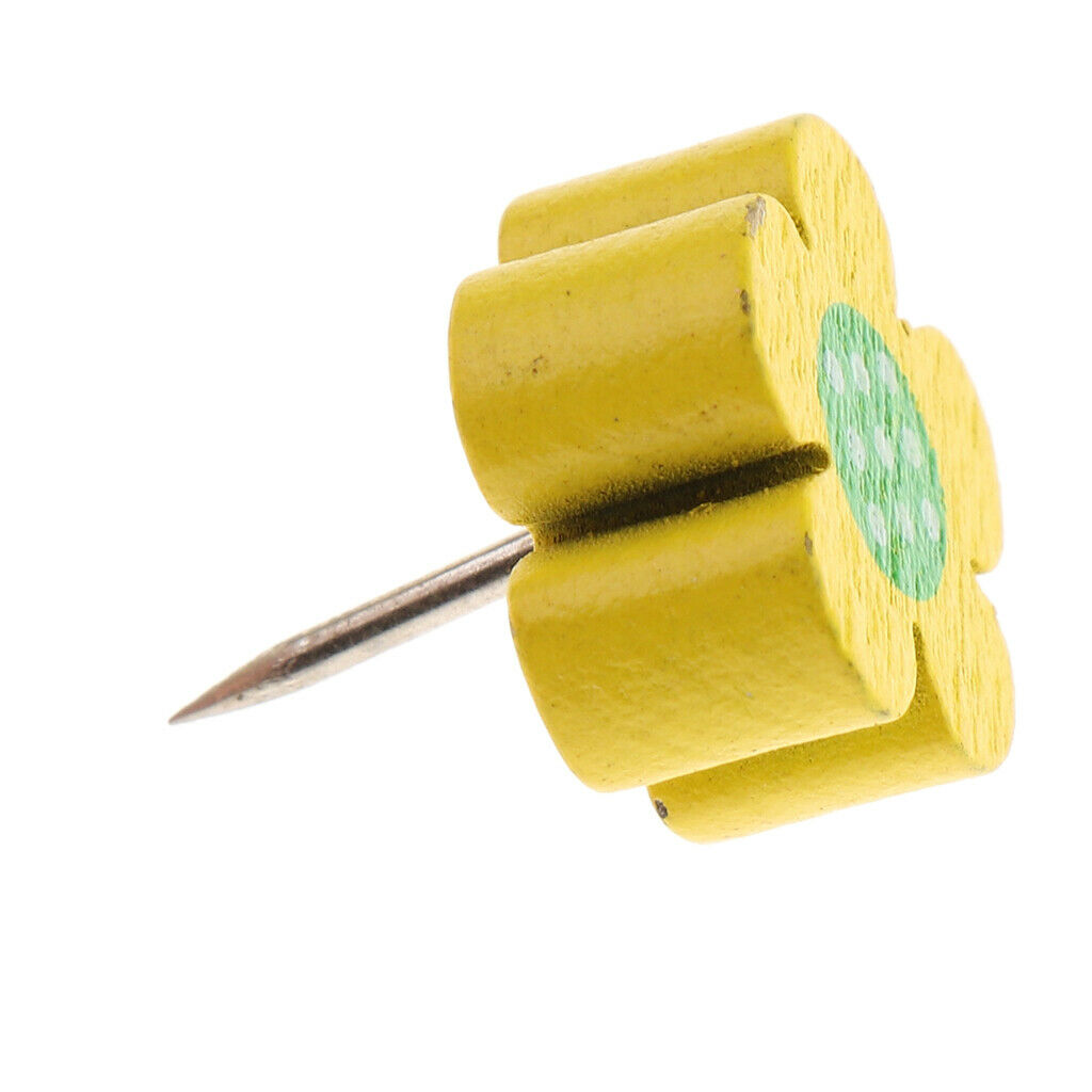 20pcs Wooden Thumb Tacks Push Pins Flower Head Office Thumbtack Yellow