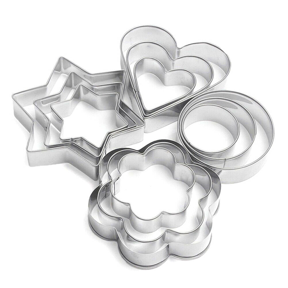 12pcs Cookie Biscuit Cutters Round Star Heart Flower Shape Molds DIY Cake.l8