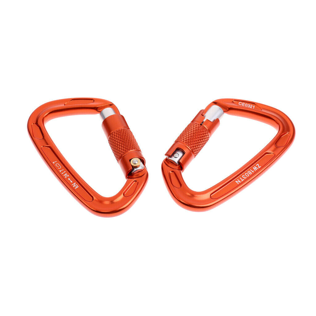 2 Piece 24KN Self-locking Aluminum Mountain Rock Climbing Carabiner Orange