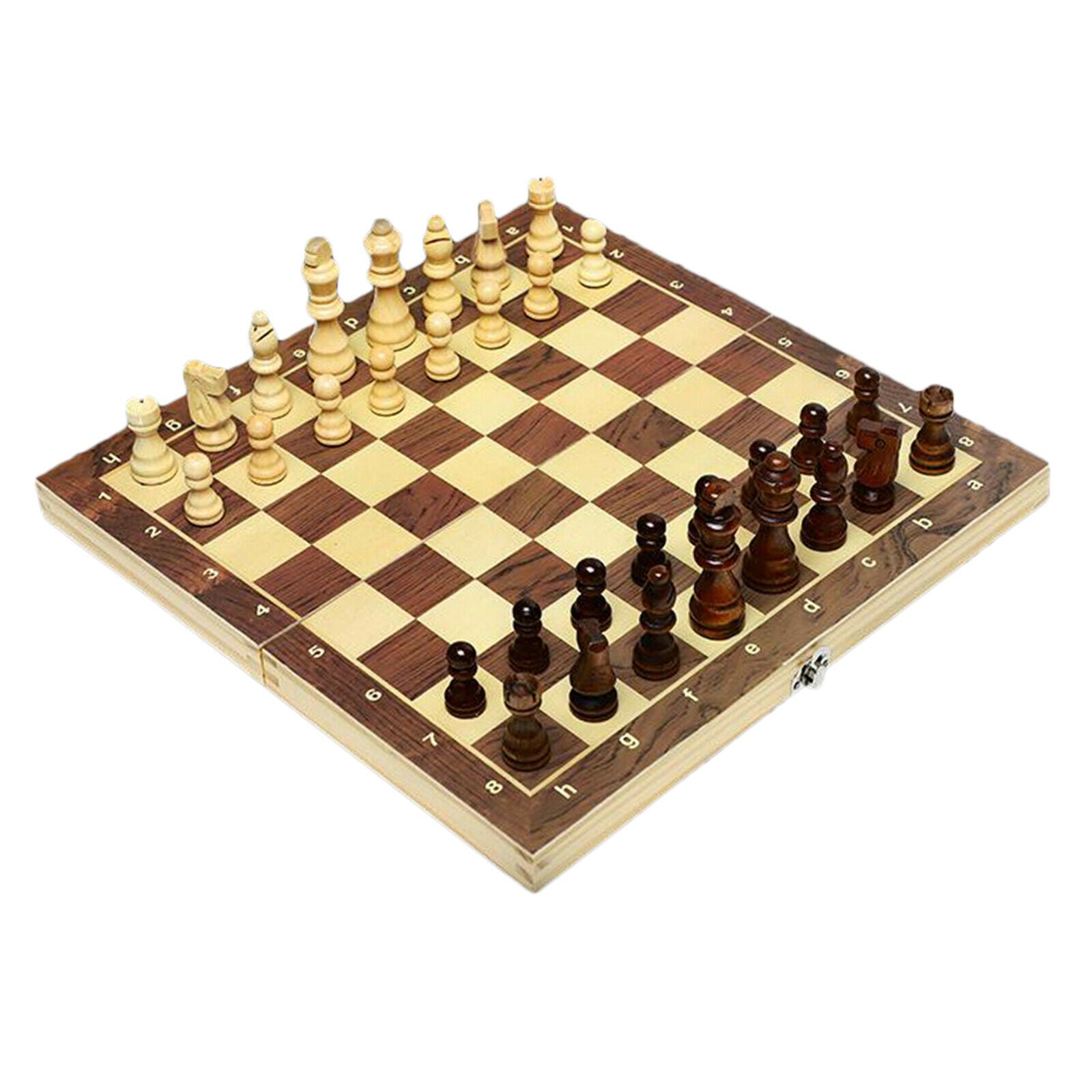 Travel Folding Magnetic Wooden Chess Kit 34cm Chessboard w/ Extra 2 Queens