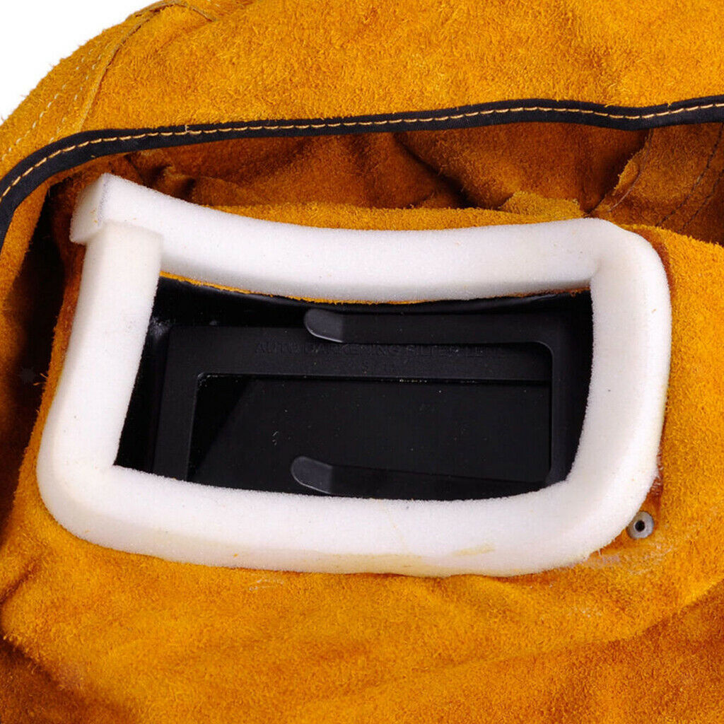 Welding helmet, hood, eyeglass lens, leather double layer, strong light