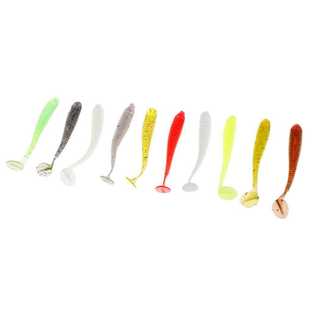 10pcs Lifelike T Tail Soft Worm Fishing Lures Grub Jig Head Baits Earthworm