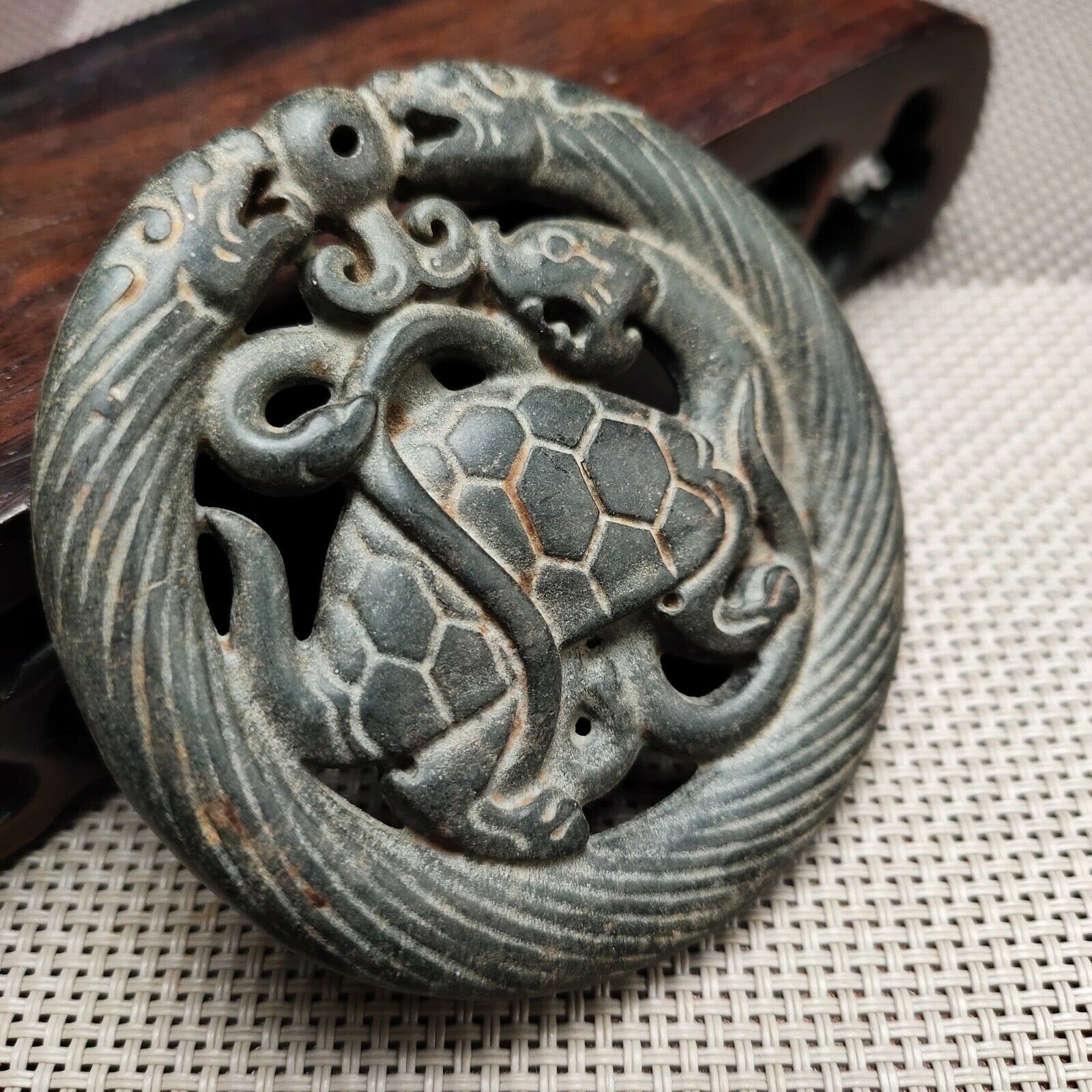 Ancient Chinese hongshan culture,old jade carved,Ancient pendant statueH263