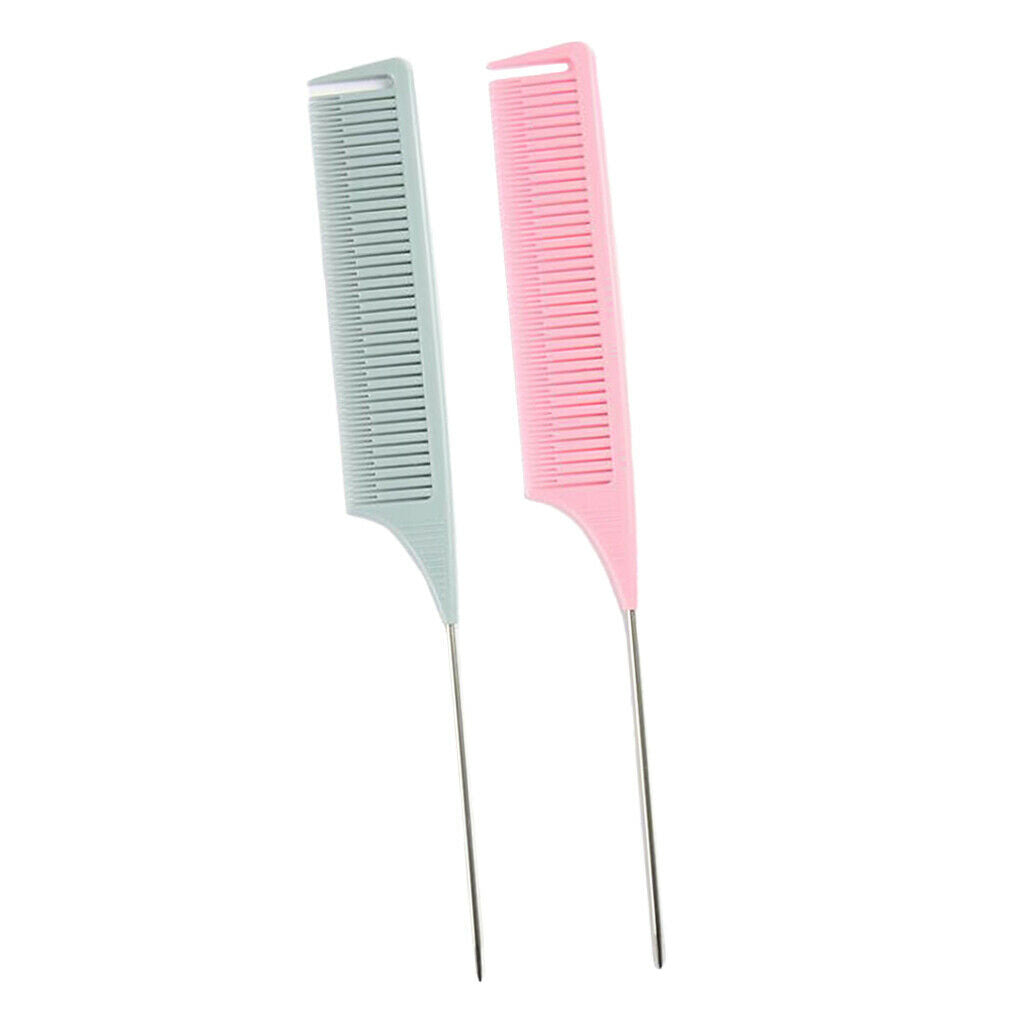 2 Pieces Highlight Comb Foiling Hair Salon Dye Coloring Combs Cyan+Pink