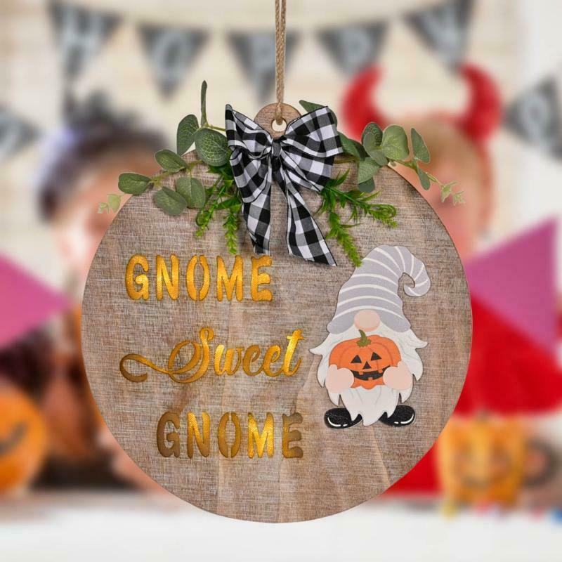 Green Leaf Plaid Bow Glowing Christmas Gnome Front Door Hanger Decor with Parts