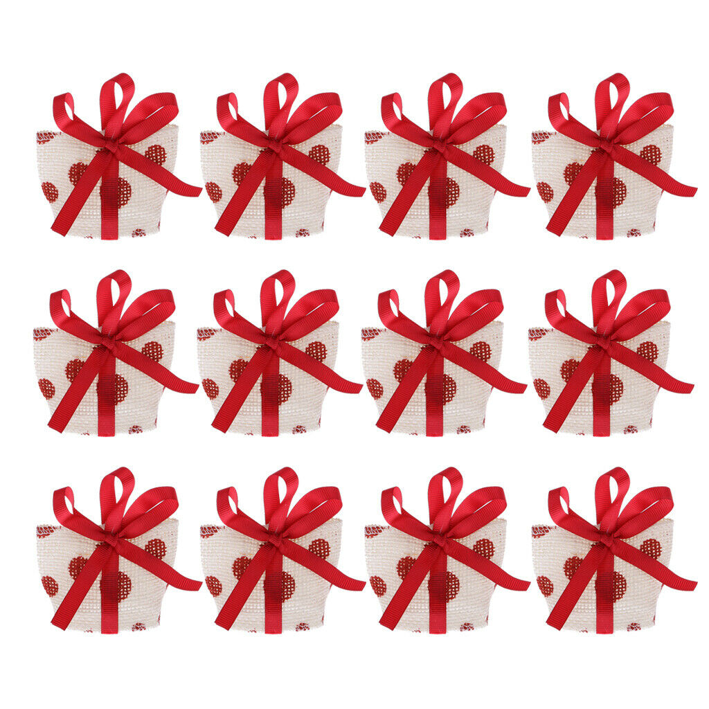 12pcs Red Pokla Dot Small Sweets Candy Bags with Handle Wedding Party Favor