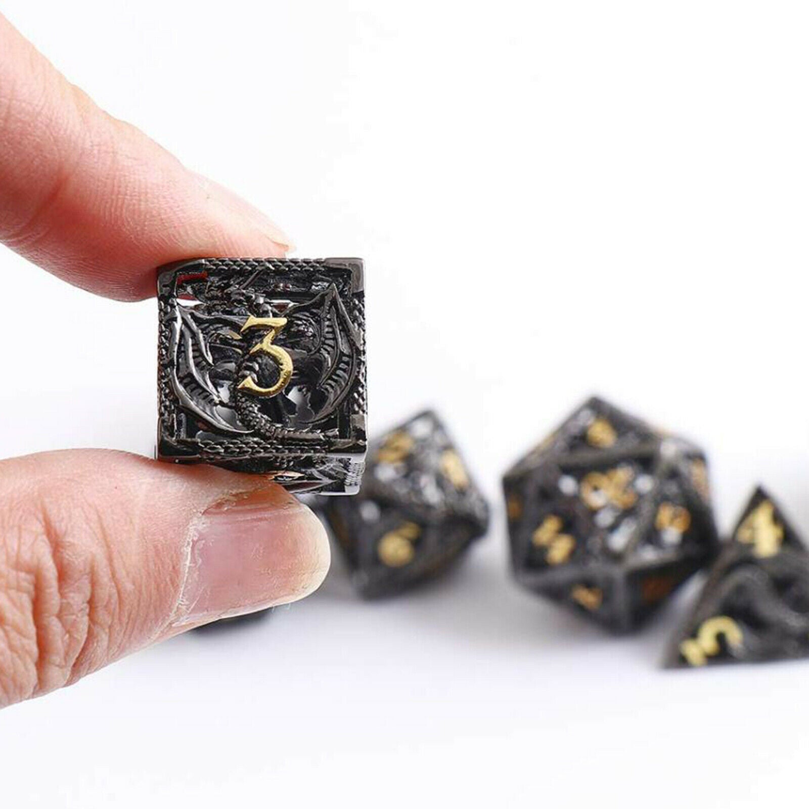 Ancient Copper Metal Hollow Dice Set Rol Polyhedral Dragon Dice Playing Game