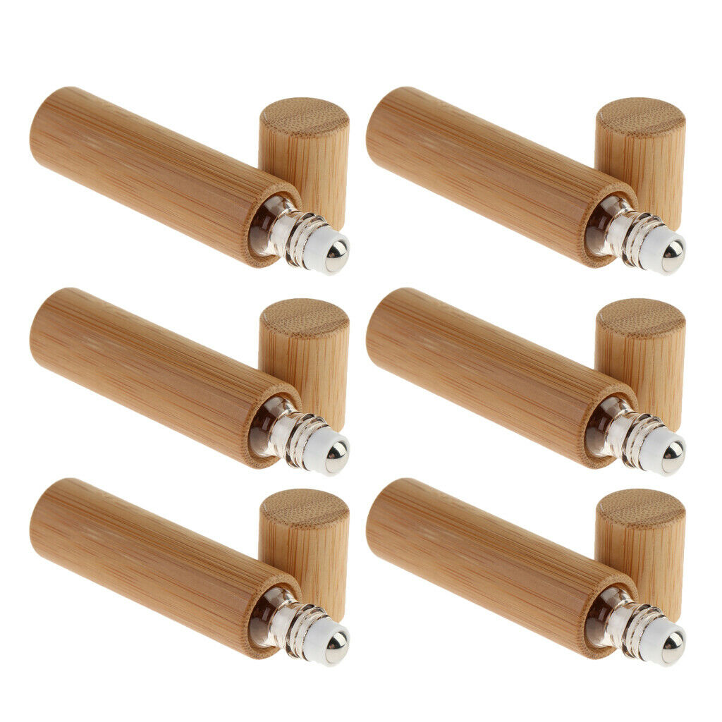 6x 10ml Natural Bamboo Refillable Empty Sample Essential Oil Roll on Bottle