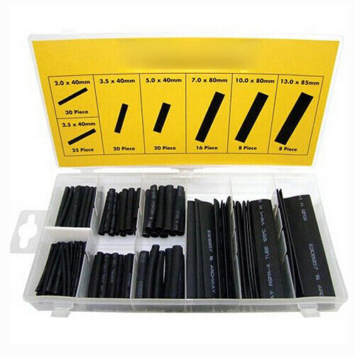 127pcs Black Heat Shrink Tube Assortment Wire Wrap Electrical Insulation Tech T3