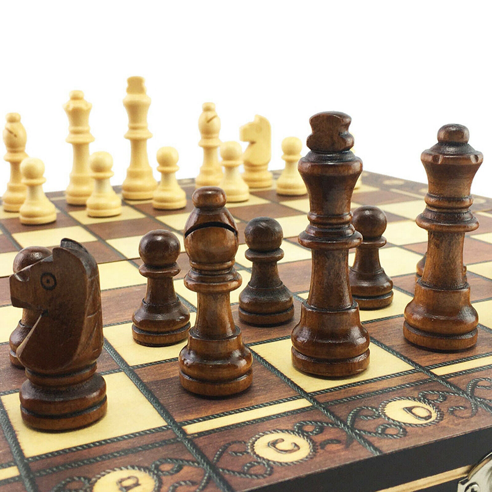 Folding Magnetic Wooden Chess Set   15" Chess Board for Adults Kids
