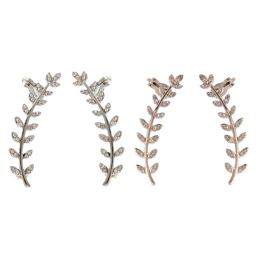 4x Chic Crystal Leaf Twig Ear Climber Crawler Wedding Cuff Earrings Casual