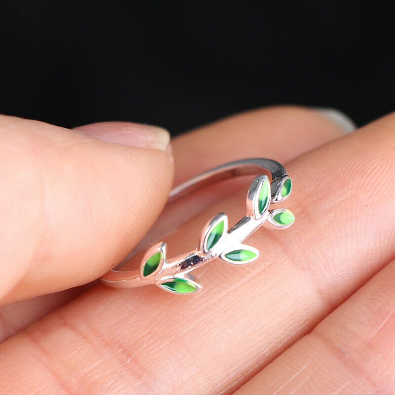Green Leaf Handmade Creative Personality Fashion Female Resizable Rings T.l8