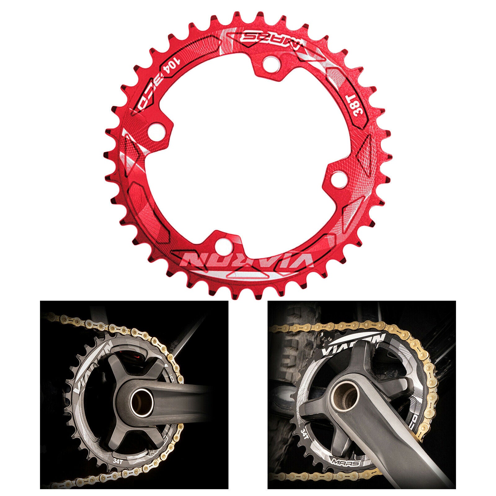 Bike Chainring Bicycle Narrow Wide BCD104 Refit Chainwheel Component Red 38T