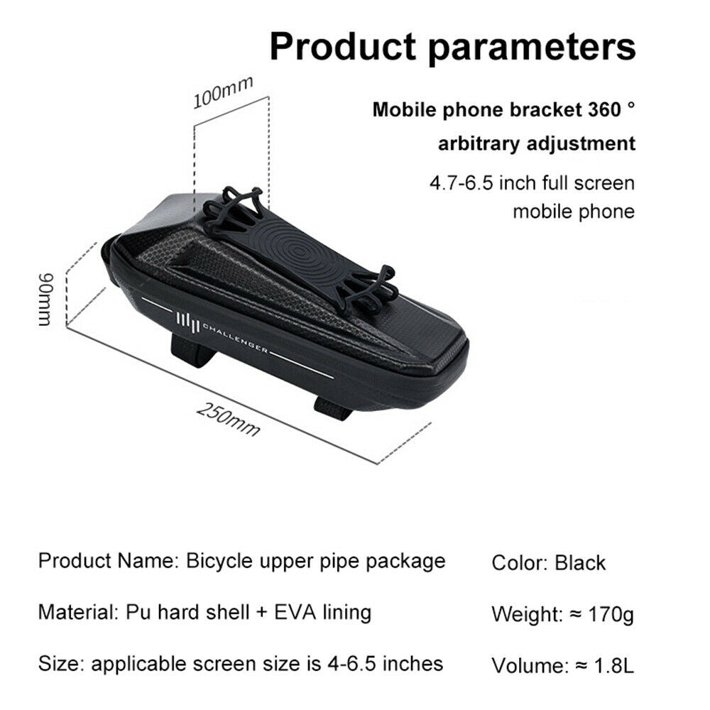 1.8L Waterproof Bicycle Front Top Tube Frame Bag Set for Touch Screen Phone New
