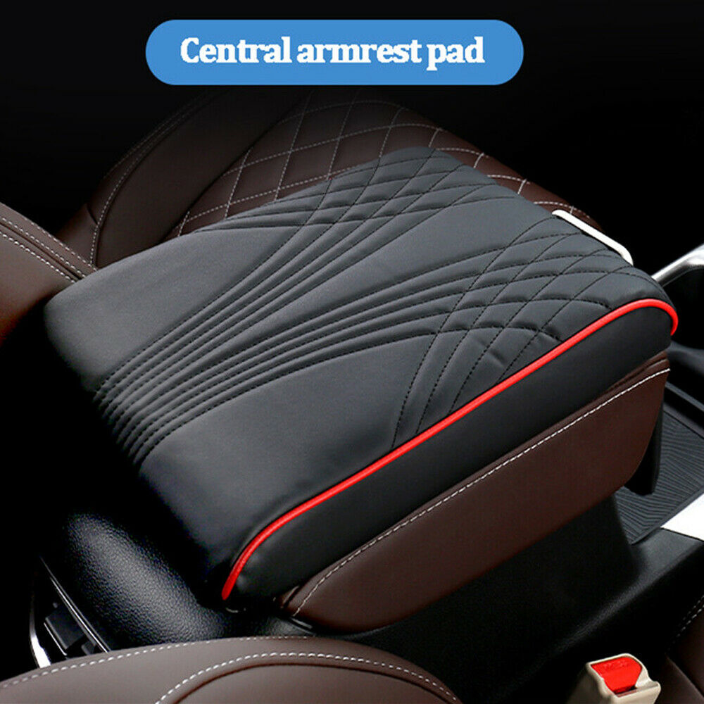 Black Car Armrest Box Mat Premium PU Leather Memory Foam Interior Accessories