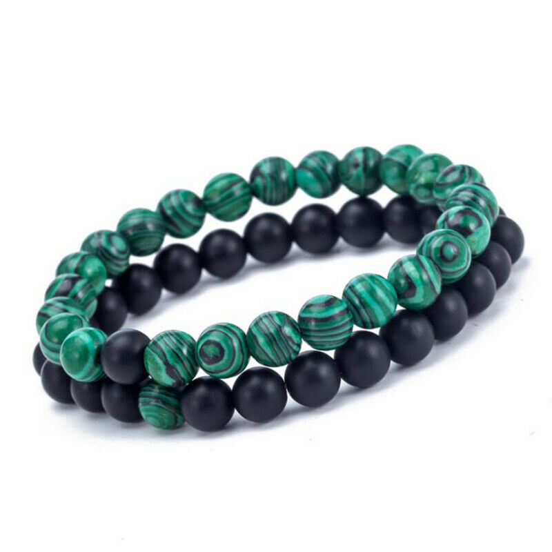 2Pcs/pair 8mm Green Malachite Stone Beads Bracelets Couple Charm Brace JYDFAU