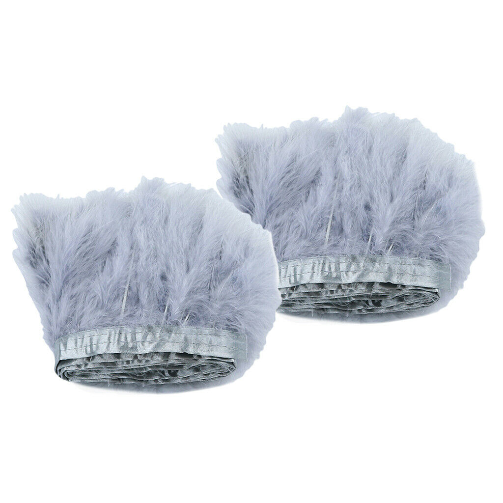 Natural 4m Gray Turkey Feather Fringe Ribbon Tassel Trim Wedding Dress Decor