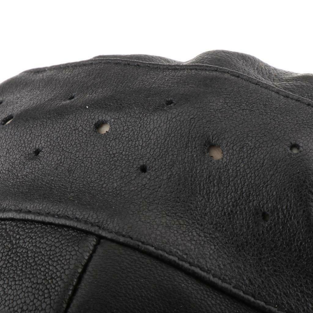 Mens Outdoor Black Soft Leather Driving Motorcycle Biker Fingerless Gloves