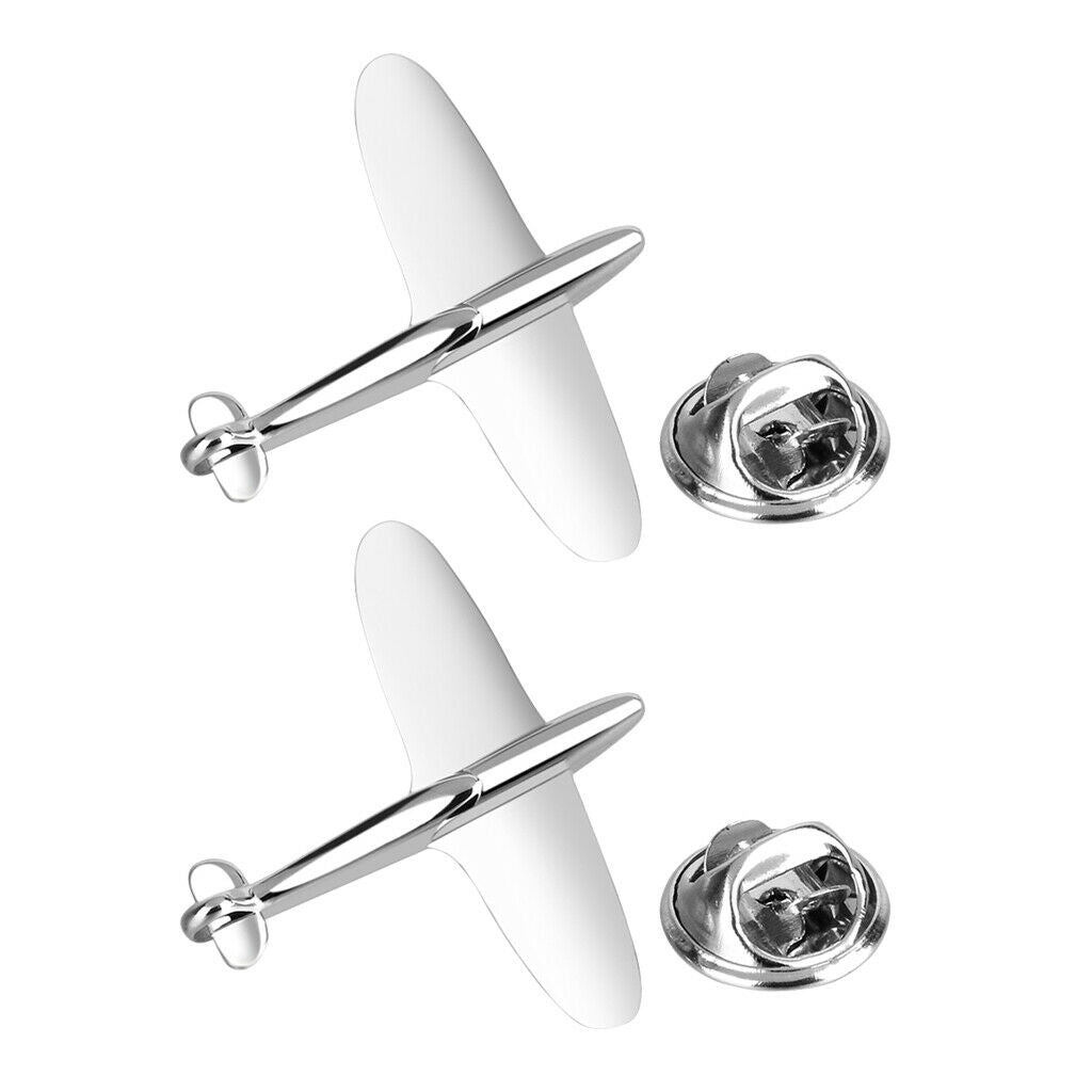 2 Pieces Fashion Airplane Design Lapel Pin Collar Pin Banquet Decor for Men