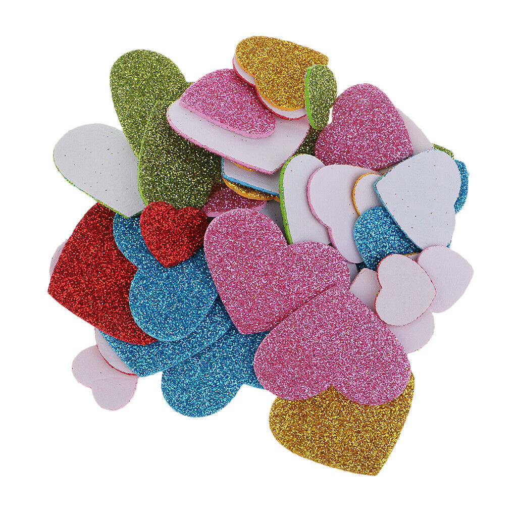50 Pcs Heart Glitter Foam Wall Stickers for Kids Nursery Living Room Decor
