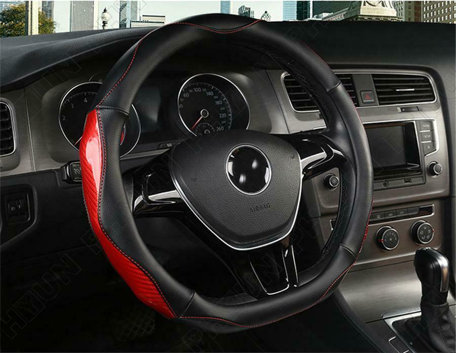 38 CM Universal Real Carbon Fiber Leather Type D Car Steering Wheel Cover Trim