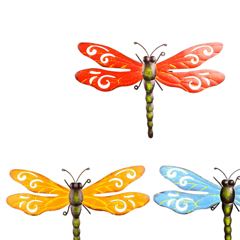 3x Multicolored Dragonfly Wall Hanging Art Decor for Garden Patio Yard Home
