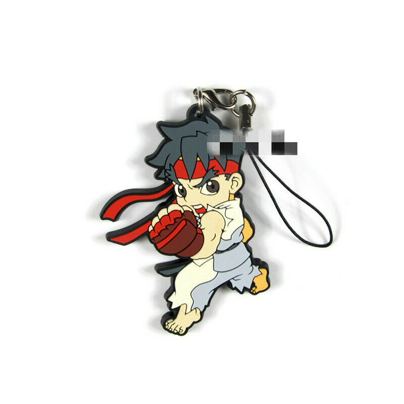 Anime Street Fighter Rubber Keychain Key Ring Race Straps