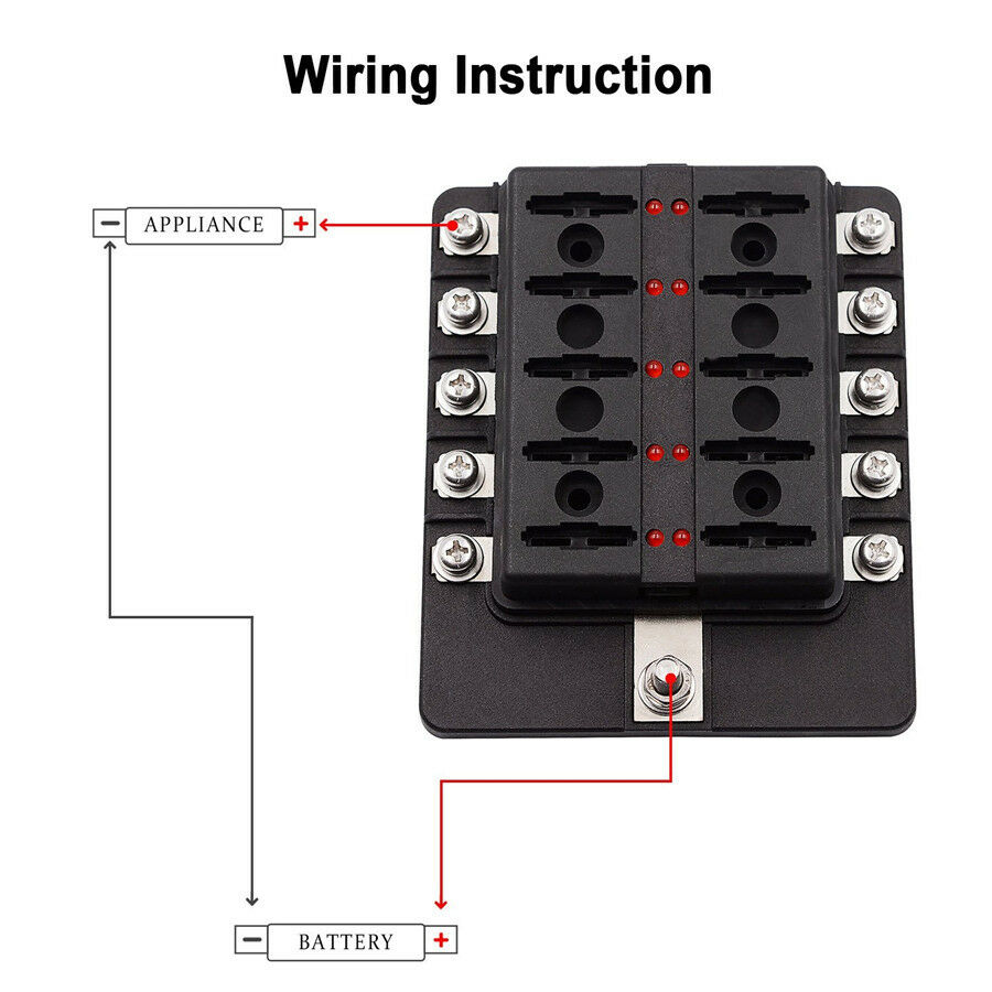 12-32V Auto Car 10 Way Circuit Standard Blade Fuse Box Block Holder w/ Fuses Kit