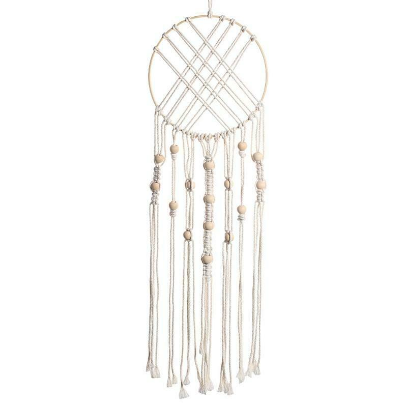 Boho Macrame Dream Catcher with Wooden Beads Woven Tassels Wall Hanging Ornament