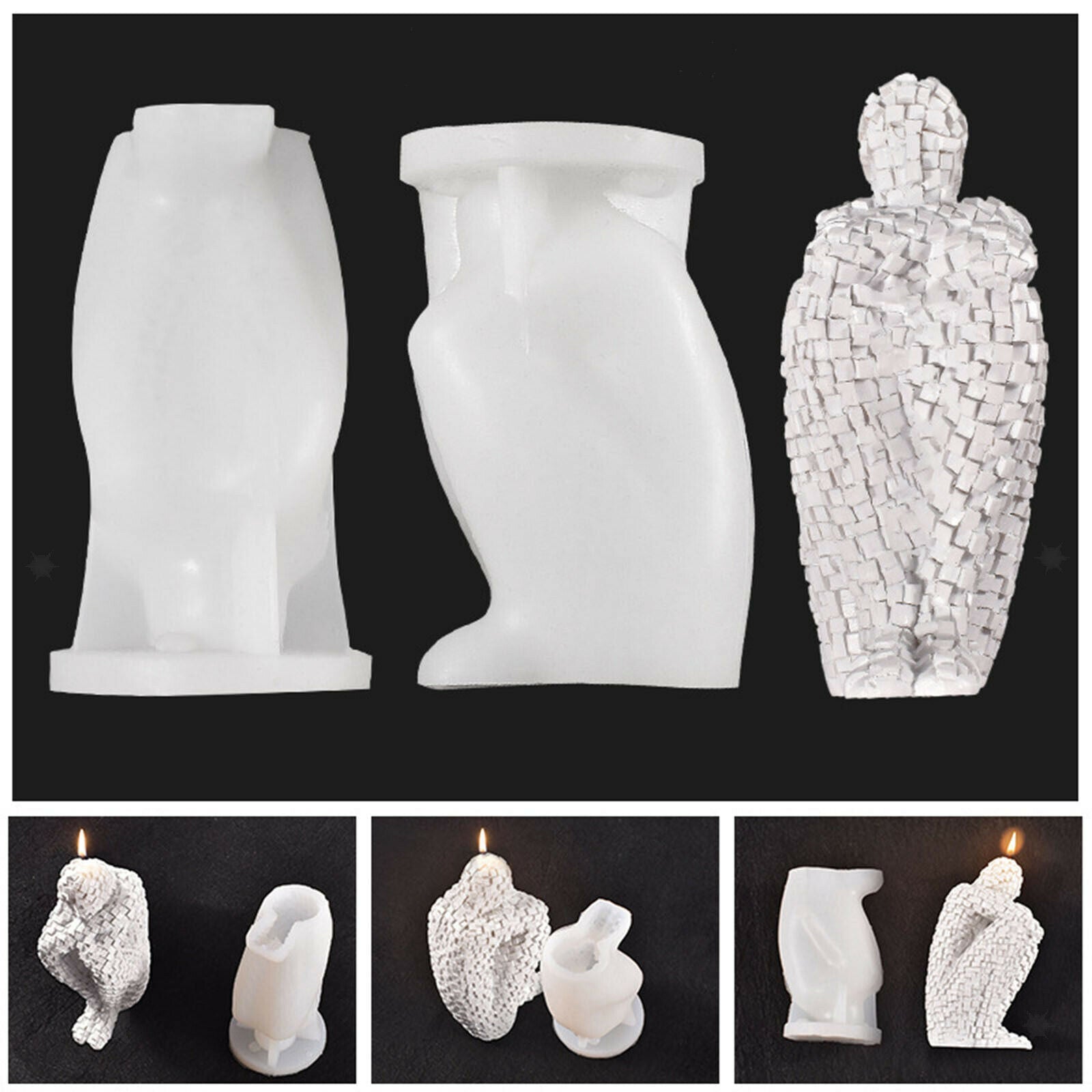 Candle Making Molds Thinker Human Mosaic Wax Soap Mold for DIY Decoration