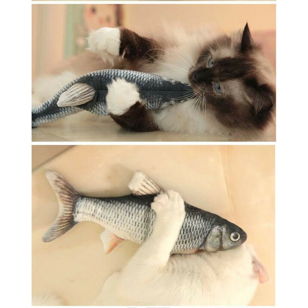 Set of 2 Cat Kitty Electric Fish Toys Plush Cat Kicker Exercise Catfish