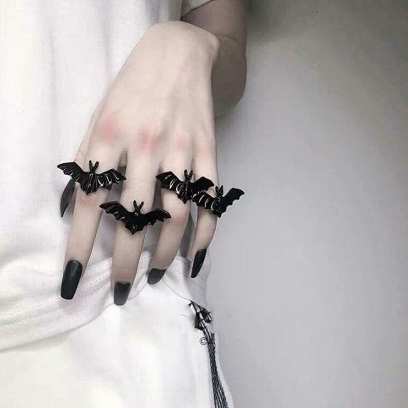Cute Halloween Ring Black Bat Opening Adjustable Gothic Ring Band Unisex Jewelry