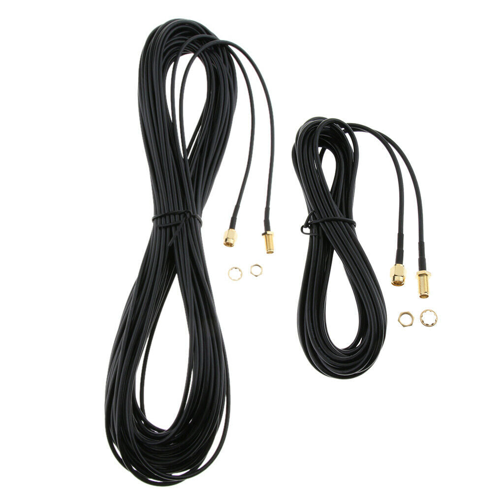 2Pcs RP-SMA Male to Female Wifi Antenna Adapter Extension Cable Cord 5m/20m