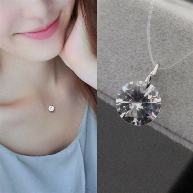 Women Transparent Fishing Line Clavicle Necklace Zircon Pendant Necklace HFU Rf