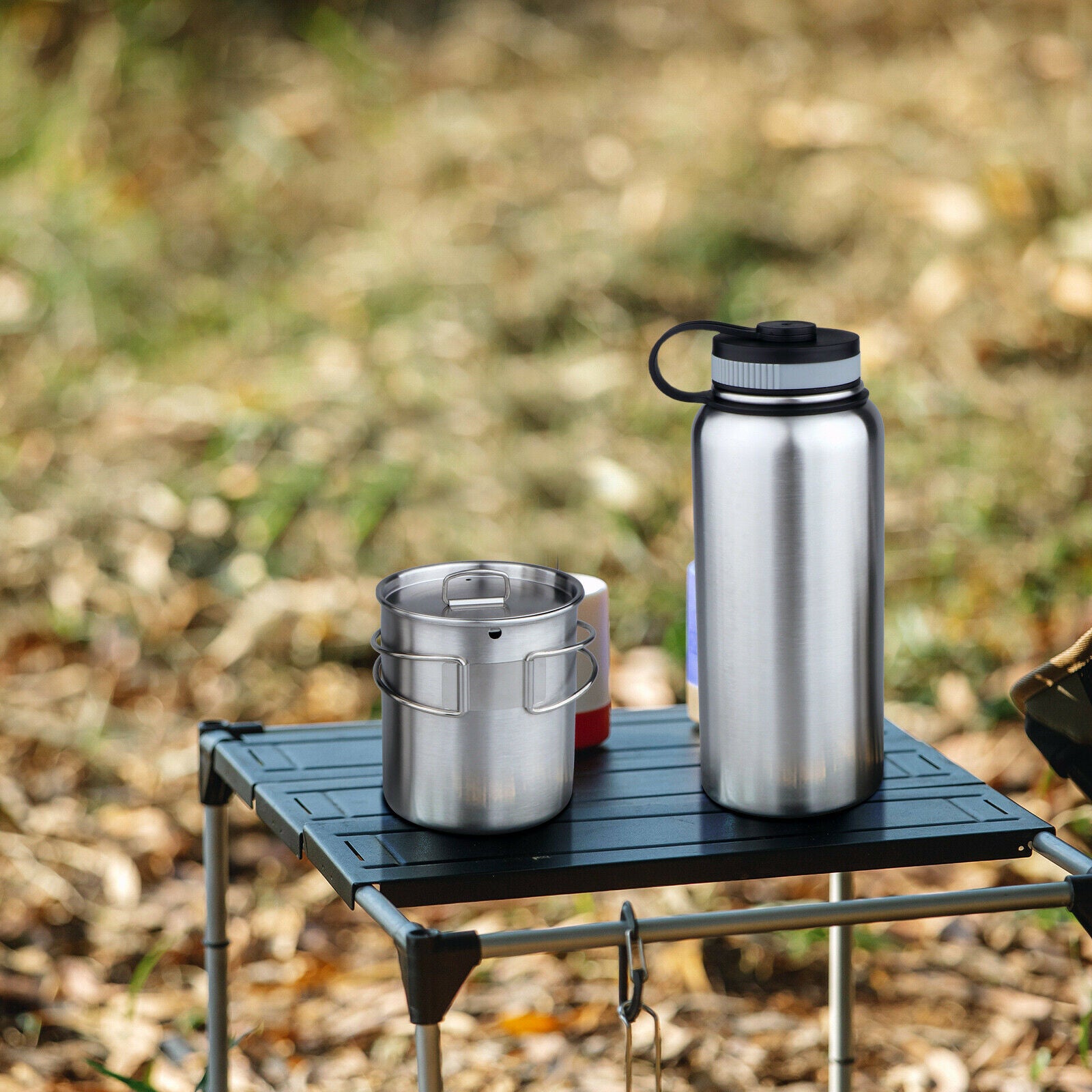 2X Outdoor Pot Camping Hiking 1000ml Stainless Steel Bottle 750ml Bowl Coffee